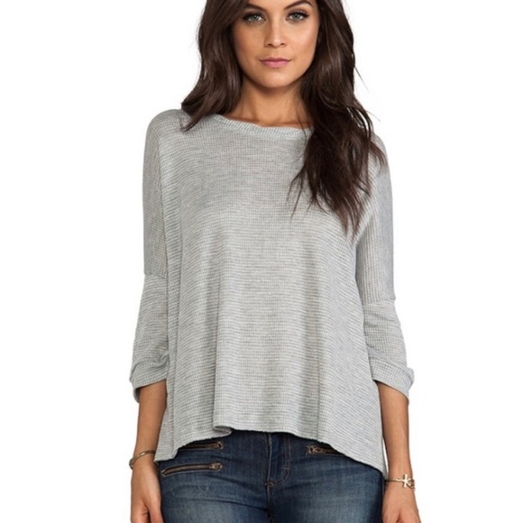 Free People Women’s M Top Gray Storyteller Waffle Knit Open Back Oversized - Picture 2 of 10